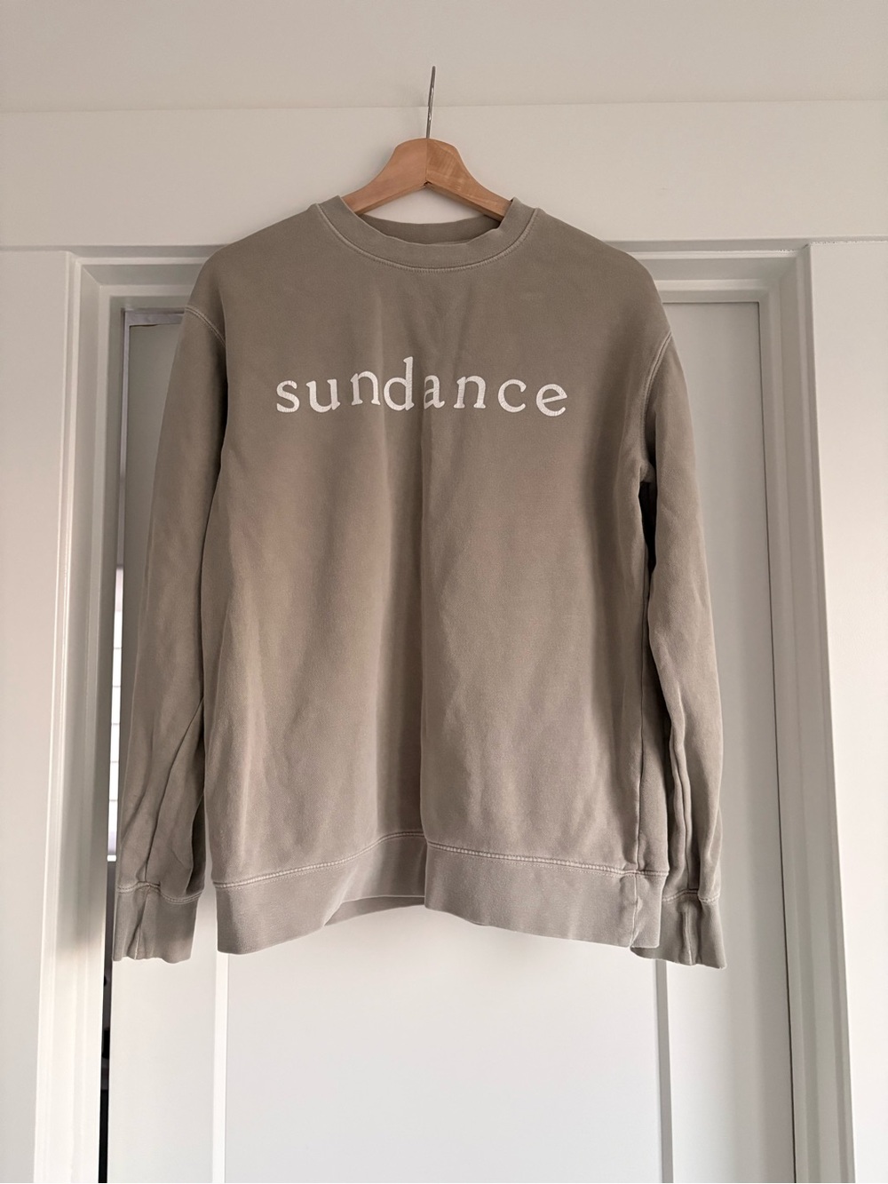 Rare Sundance Beige-Taupe Crewneck Sweatshirt with White Logo
